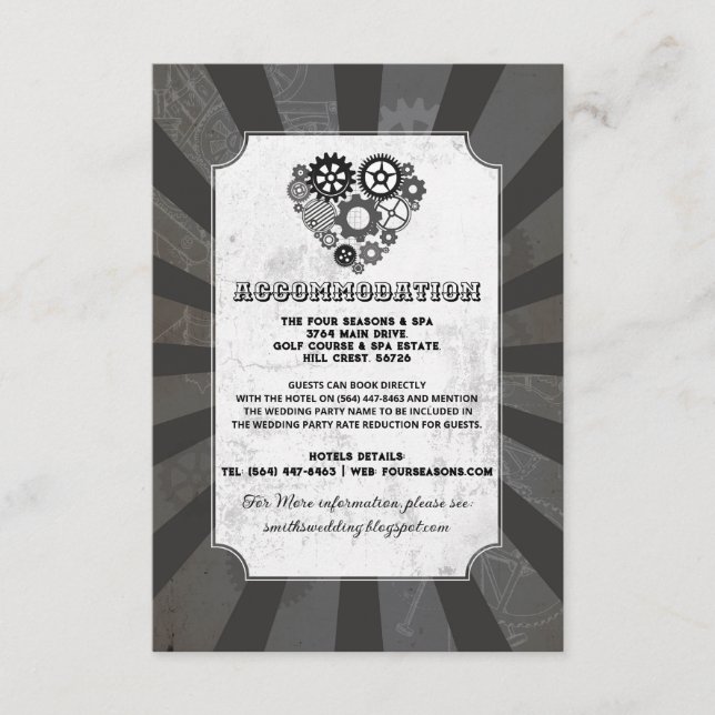Steampunk Heart Cogs Accommodation Wedding Cards (Front)
