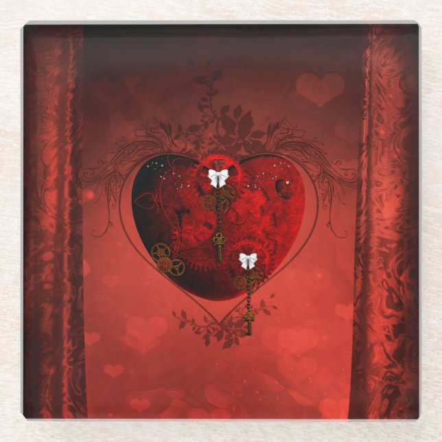 Steampunk heart glass coaster (Front)