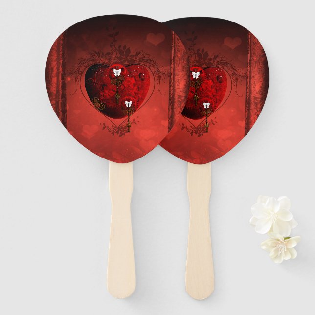 Steampunk heart hand fan (Front and Back)