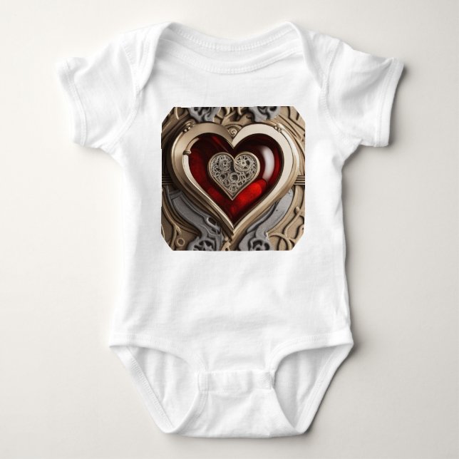 Steampunk Heart – Intricate Mechanical Love  Baby Bodysuit (Front)