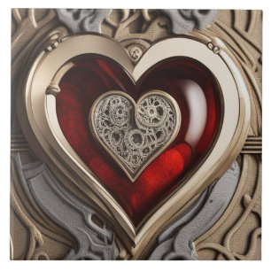 Steampunk Heart – Intricate Mechanical Love Ceramic Tile