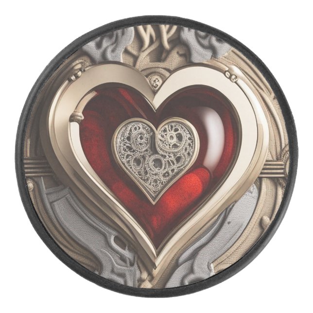 Steampunk Heart – Intricate Mechanical Love  Hockey Puck (Front)