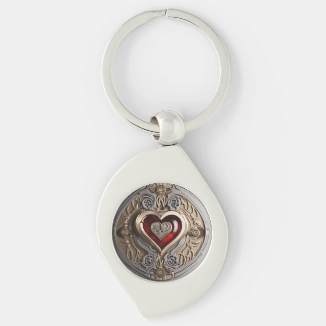 Steampunk Heart – Intricate Mechanical Love  Key Ring (Front)