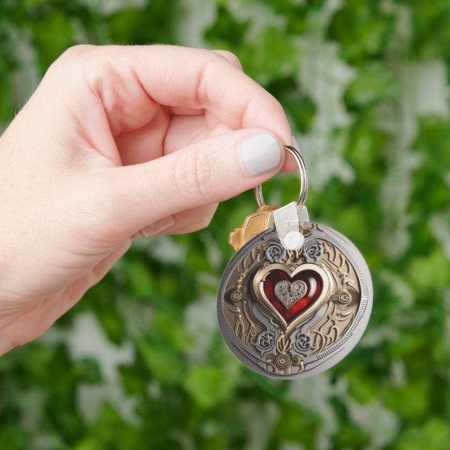 Steampunk Heart – Intricate Mechanical Love  Key Ring (Hand)