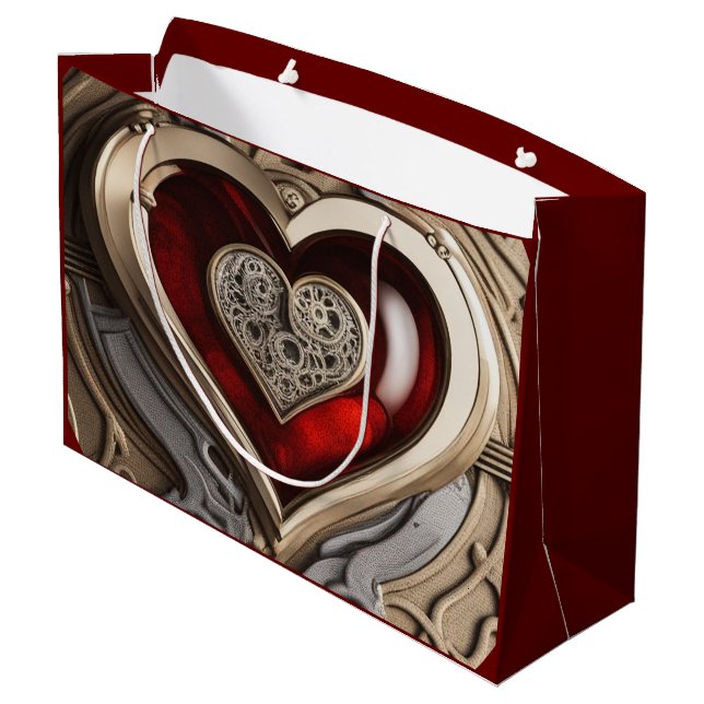 Steampunk Heart – Intricate Mechanical Love  Large Gift Bag (Back Angled)