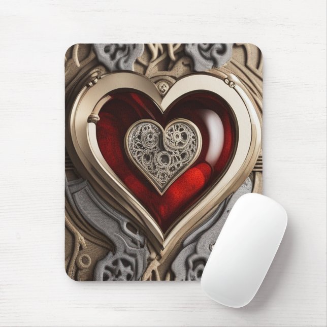 Steampunk Heart – Intricate Mechanical Love  Mouse Pad (With Mouse)