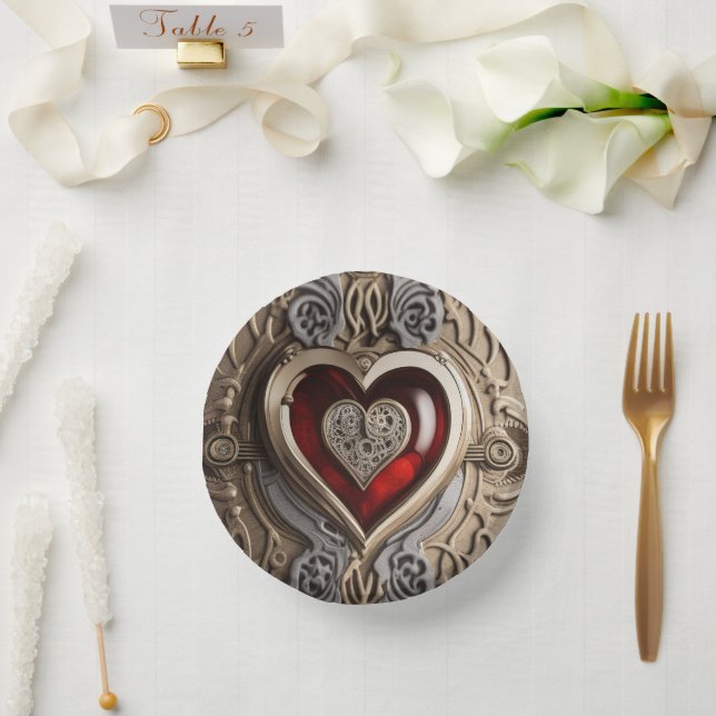 Steampunk Heart – Intricate Mechanical Love  Paper Plate (Wedding)