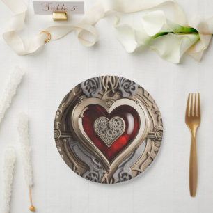 Steampunk Heart – Intricate Mechanical Love  Paper Plate
