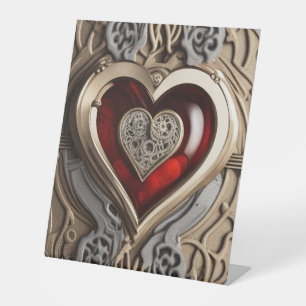 Steampunk Heart – Intricate Mechanical Love  Pedestal Sign