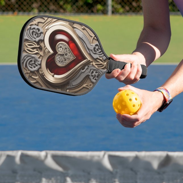 Steampunk Heart – Intricate Mechanical Love  Pickleball Paddle (Insitu)