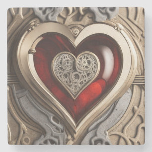 Steampunk Heart – Intricate Mechanical Love  Stone Coaster