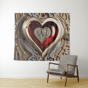 Steampunk Heart – Intricate Mechanical Love  Tapestry