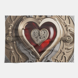 Steampunk Heart – Intricate Mechanical Love Tea Towel
