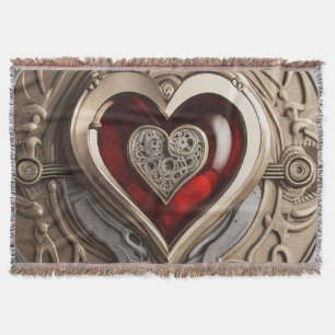 Steampunk Heart – Intricate Mechanical Love Throw Blanket