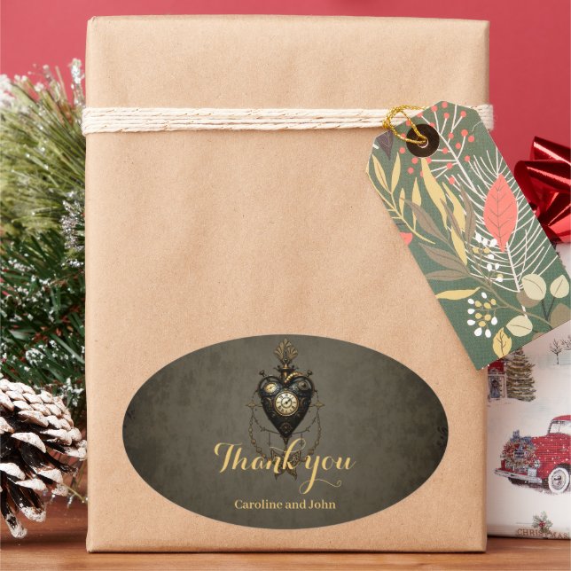 Steampunk heart, oval sticker (Holiday)