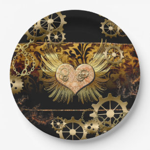 Steampunk heart paper plate