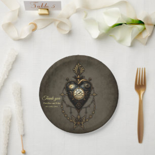 Steampunk heart paper plate
