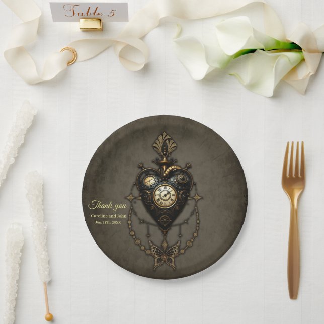 Steampunk heart paper plate (Wedding)
