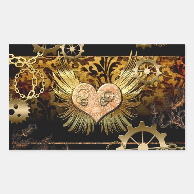 Steampunk heart rectangular sticker (Front)