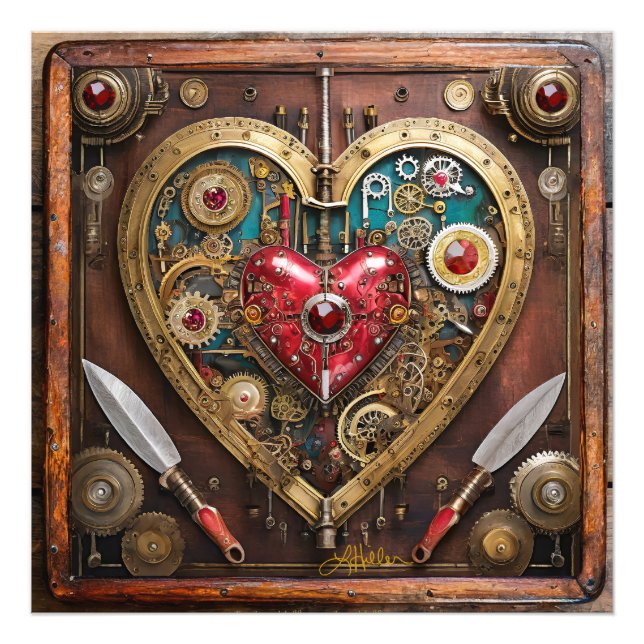 Steampunk Heart Rubies And Daggers For Warriors  Photo Print (Front)
