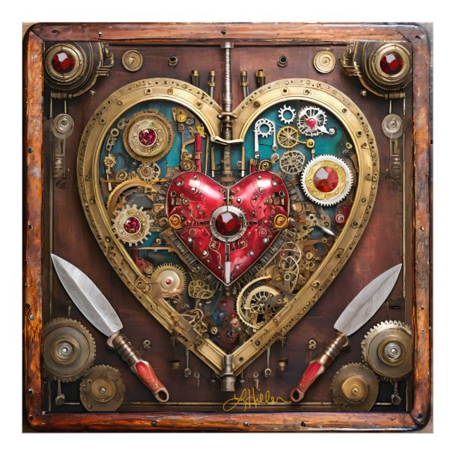 Steampunk Heart Rubies And Daggers For Warriors  Photo Print (Front)