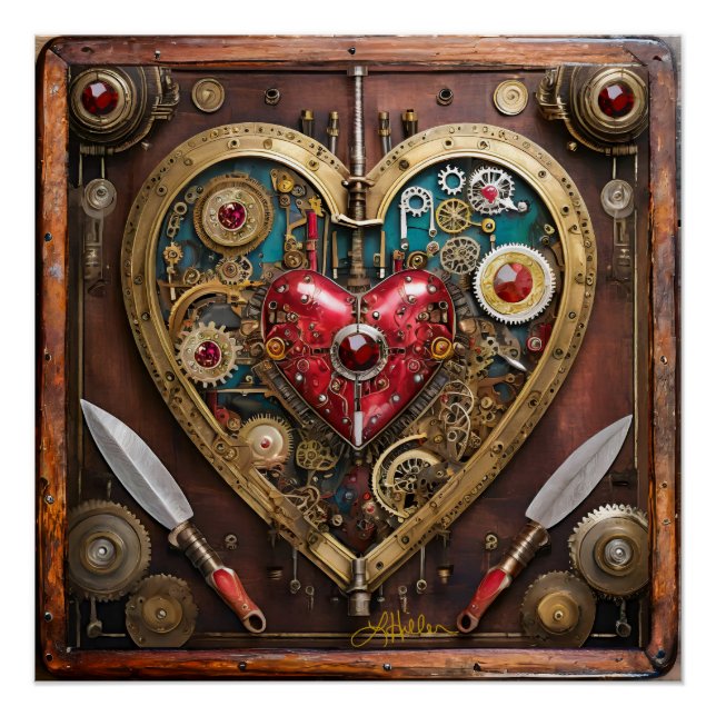 Steampunk Heart Rubies And Daggers For Warriors  Poster (Front)