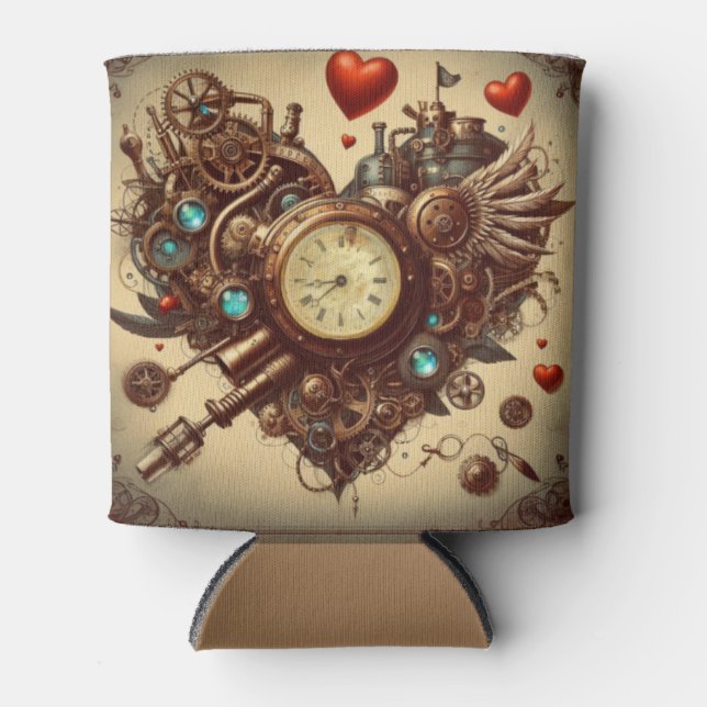 Steampunk heart/valentine's day  can cooler (Front)