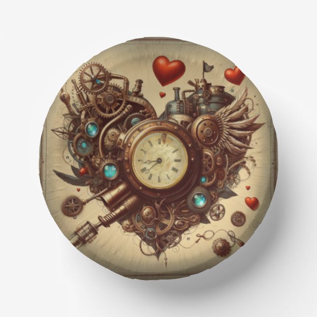 Steampunk heart/valentine's day  paper plate (Front)