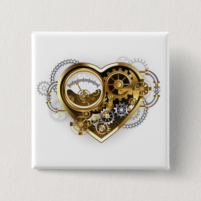 Steampunk Heart with a Manometer 15 Cm Square Badge (Front)