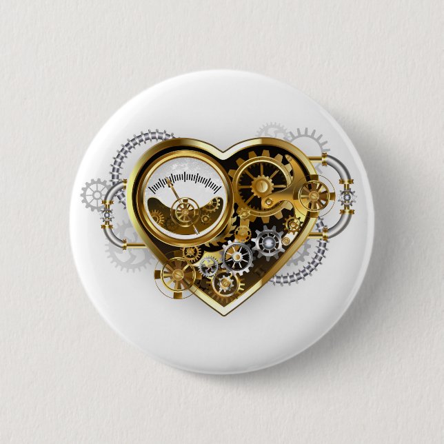 Steampunk Heart with a Manometer 6 Cm Round Badge (Front)