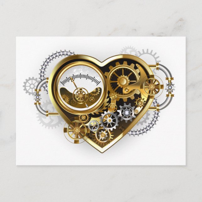 Steampunk Heart with a Manometer Announcement Postcard (Front)