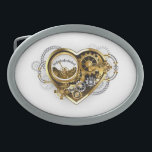Steampunk Heart with a Manometer Belt Buckle<br><div class="desc">Mechanical,  volumetric,  steampunk heart with pressure gauge,  steel and gold gears on white background. Steampunk style.</div>