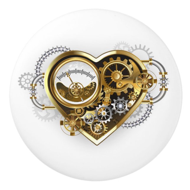 Steampunk Heart with a Manometer Ceramic Knob (Front)
