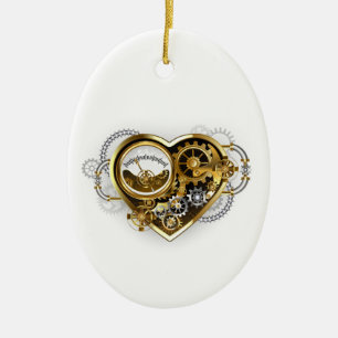 Steampunk Heart with a Manometer Ceramic Ornament