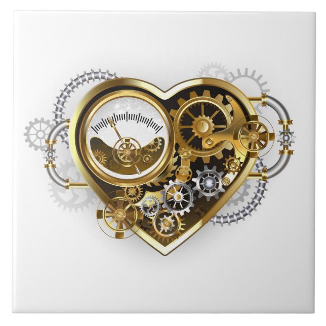 Steampunk Heart with a Manometer Ceramic Tile (Front)