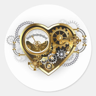 Steampunk Heart with a Manometer Classic Round Sticker