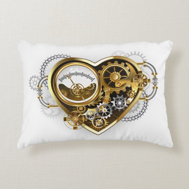 Steampunk Heart with a Manometer Decorative Cushion (Front)