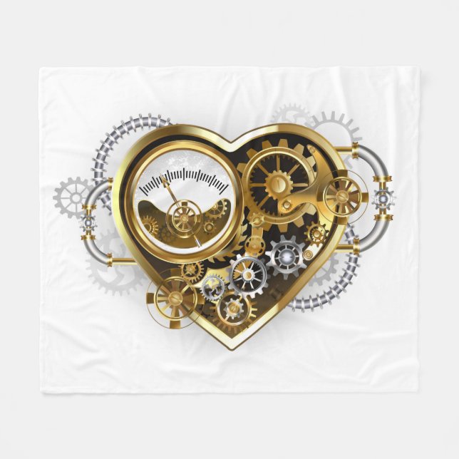 Steampunk Heart with a Manometer Fleece Blanket (Front (Horizontal))