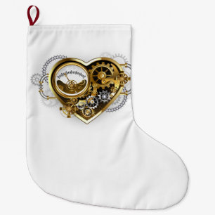 Steampunk Heart with a Manometer Large Christmas Stocking