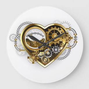 Steampunk Heart with a Manometer Large Clock