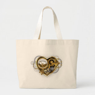 Steampunk Heart with a Manometer Large Tote Bag