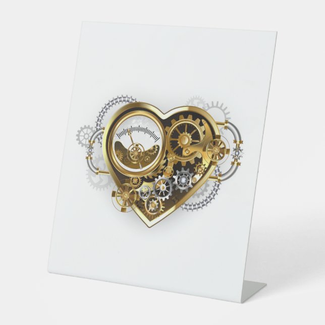 Steampunk Heart with a Manometer Pedestal Sign (Front)