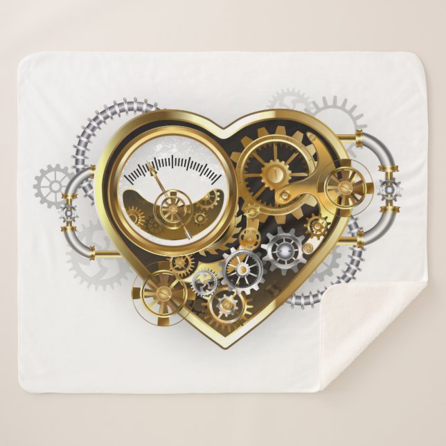 Steampunk Heart with a Manometer Sherpa Blanket (Front (Horizontal))
