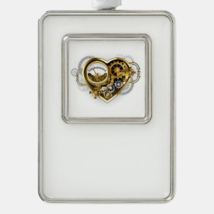 Steampunk Heart with a Manometer Silver Plated Framed Ornament