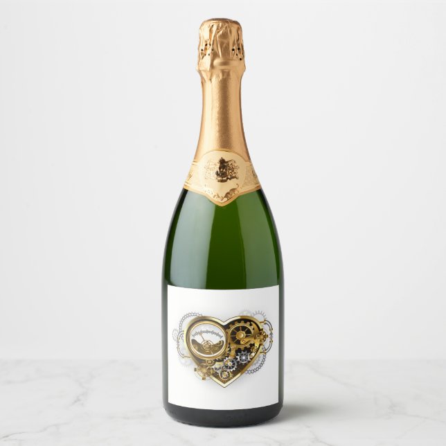Steampunk Heart with a Manometer Sparkling Wine Label (Front)