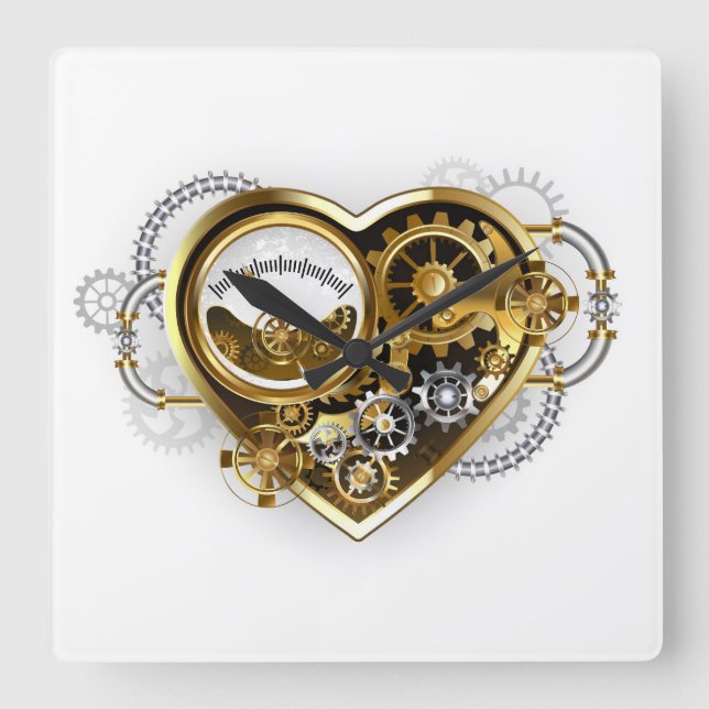 Steampunk Heart with a Manometer Square Wall Clock (Front)