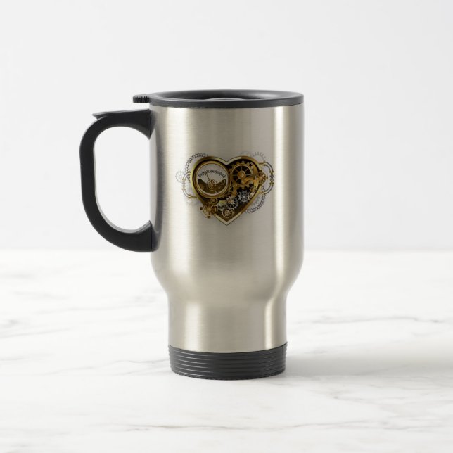 Steampunk Heart with a Manometer Travel Mug (Left)