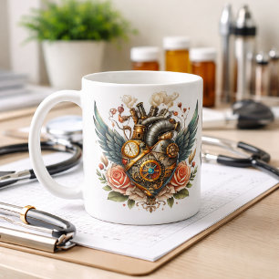Steampunk Heart with wings and roses Coffee Mug