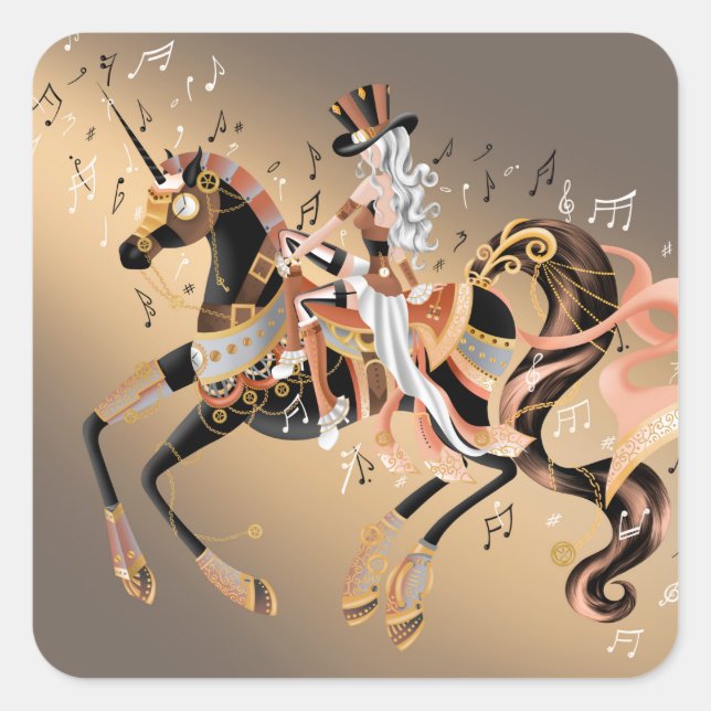 Steampunk horse and Lady  Square Sticker (Front)