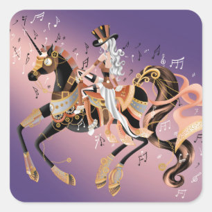 Steampunk horse and Lady Square Sticker